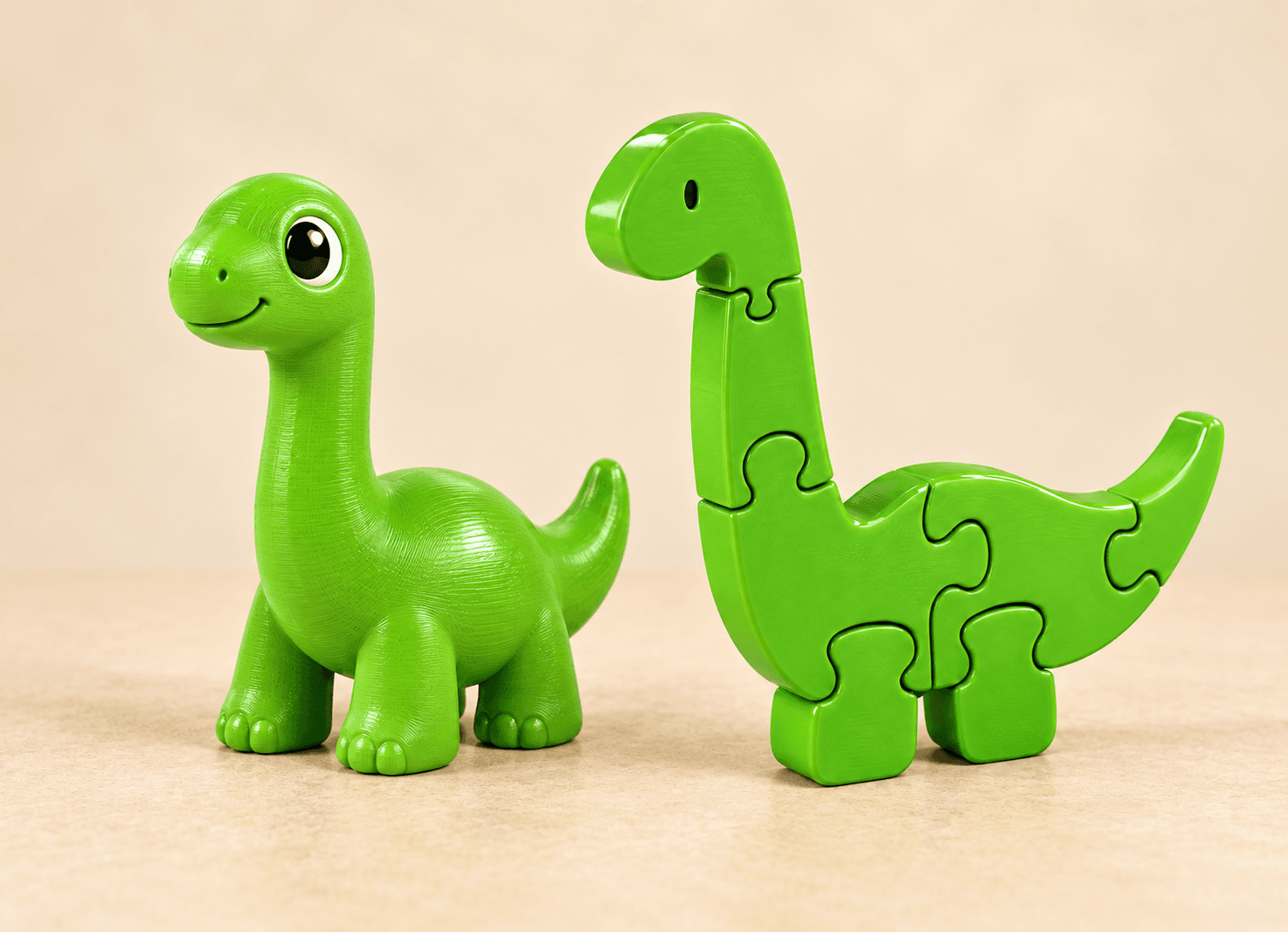 Ảnh minh họa combo khủng long cổ dài mini + puzzle