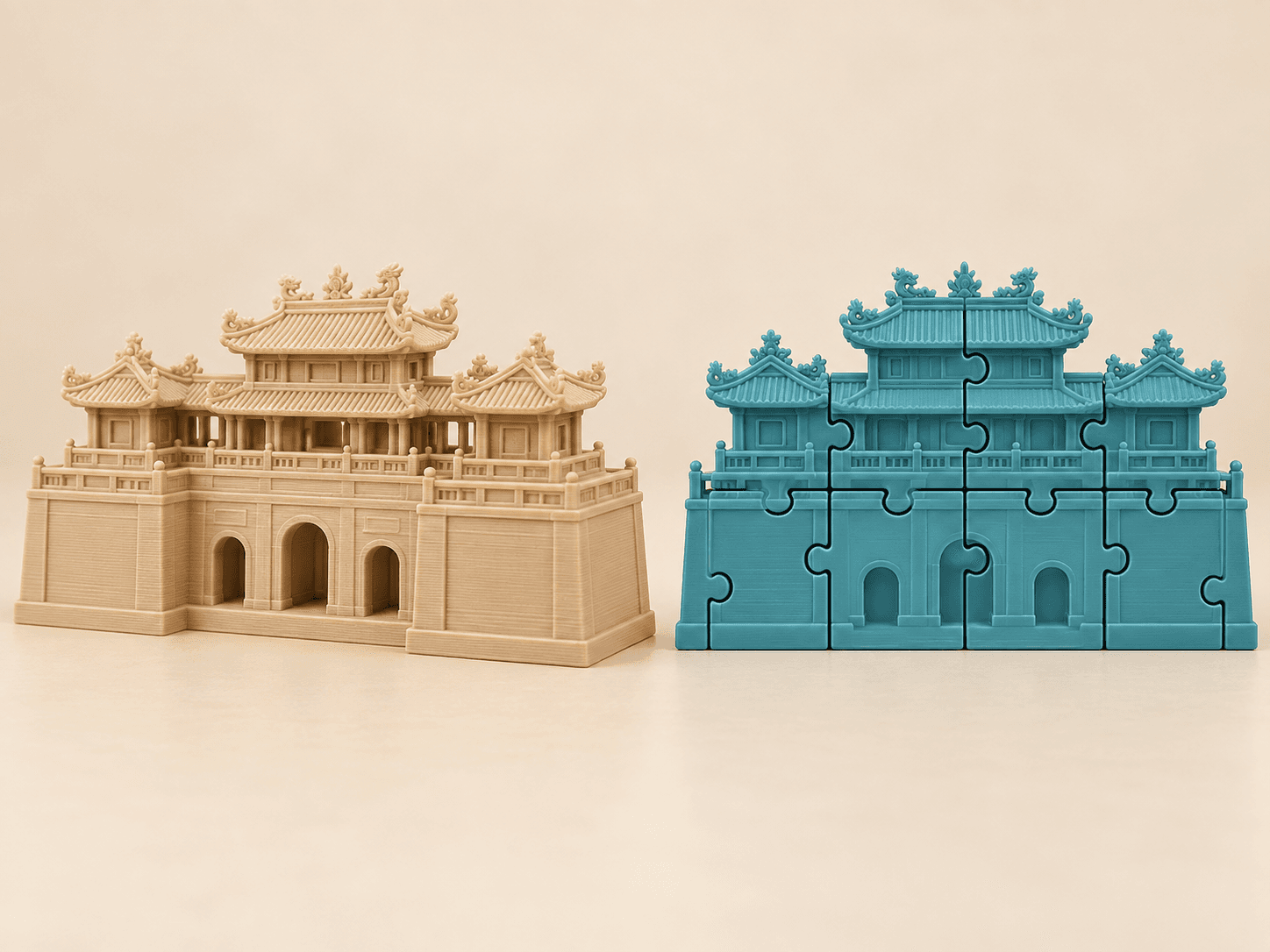 Ảnh minh họa Ngọ Môn Huế gồm mini màu cát và puzzle xanh từ 8 mảnh